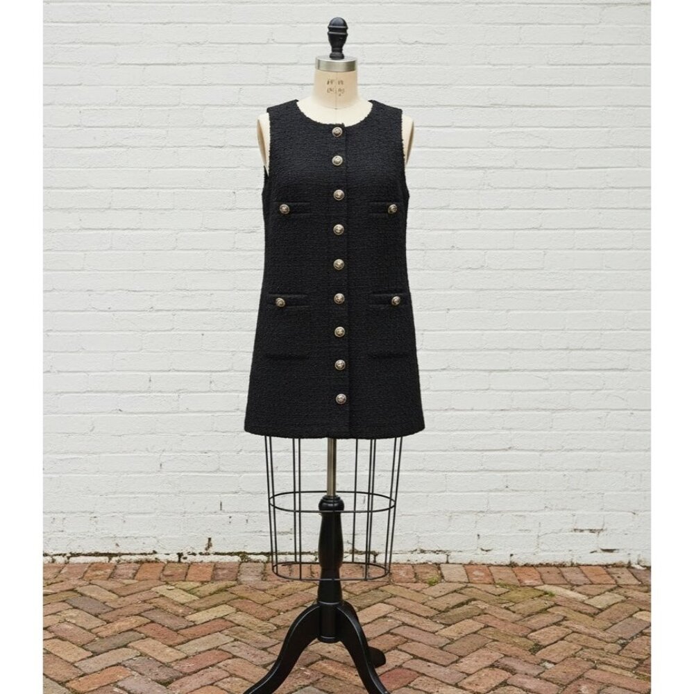 NWT Reformation Tropez in Black Tweed Button Front Mini Shirt Dress 6 $248